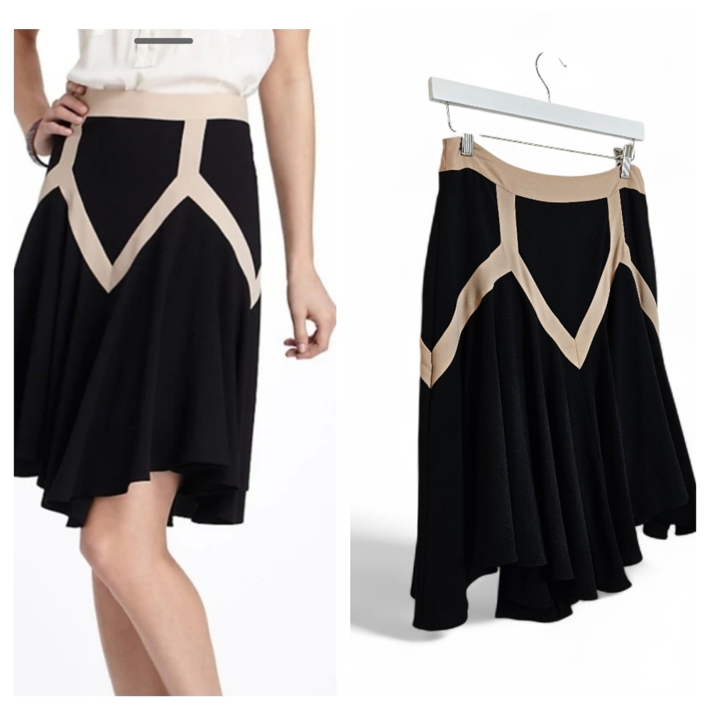 Anthropologie Leifsdottir Zenith Geo A-Line Skirt Black Beige Chevron Size 6